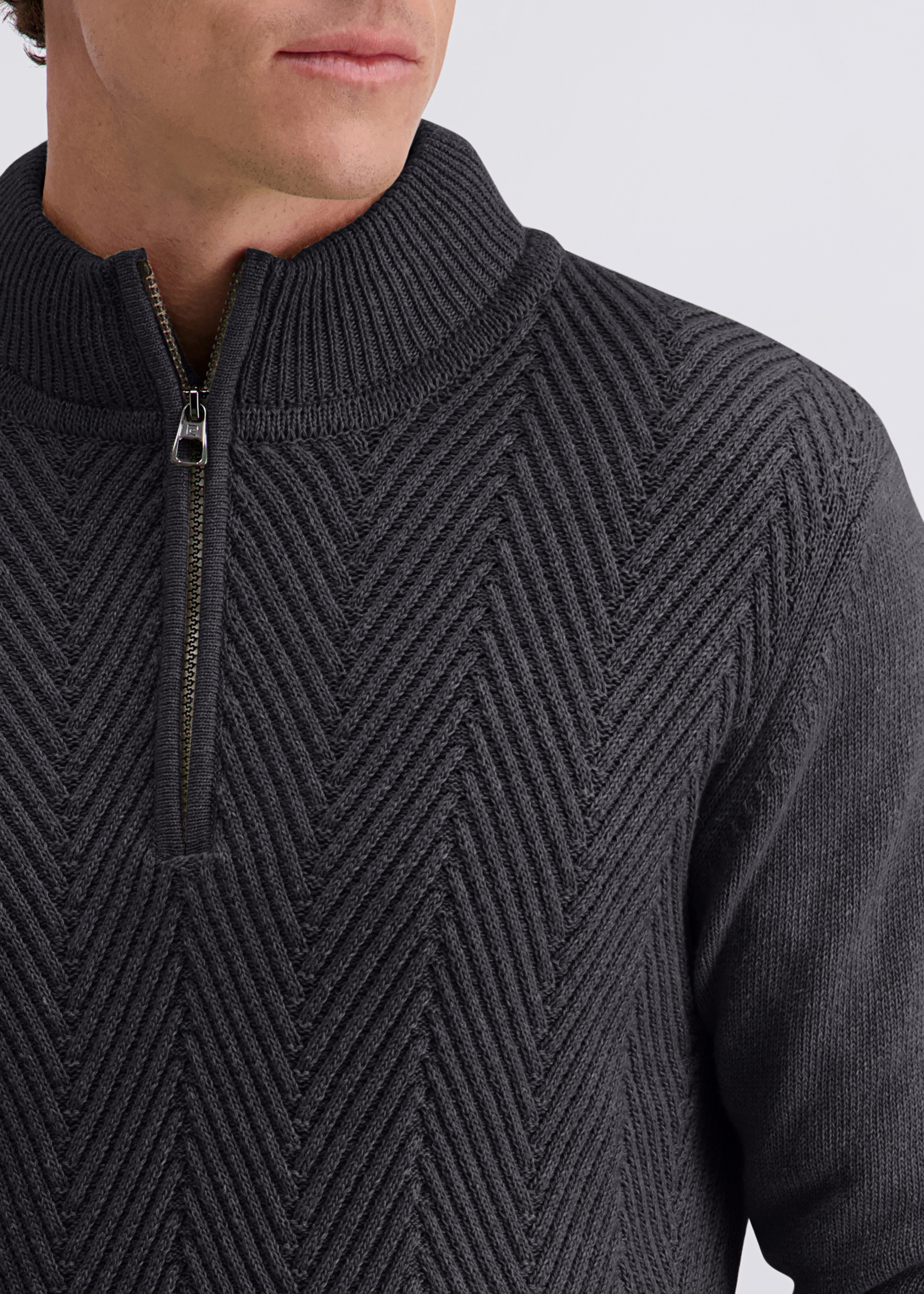 Lässiger Strickpullover mit Reißverschluss, Anthra Detailansicht 2