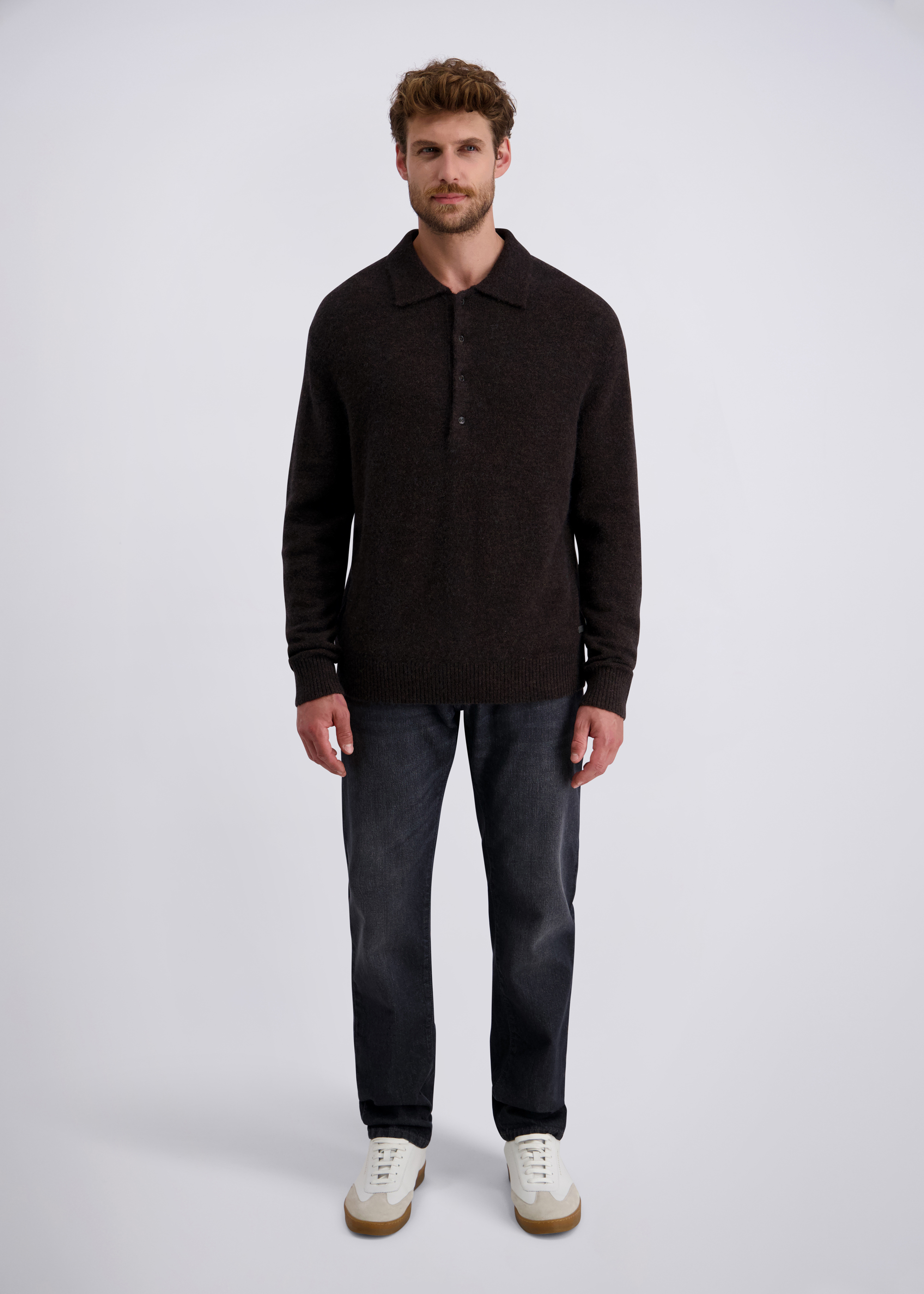 Leichter Strickpullover mit Polo-Kragen, Mulch Rückansicht