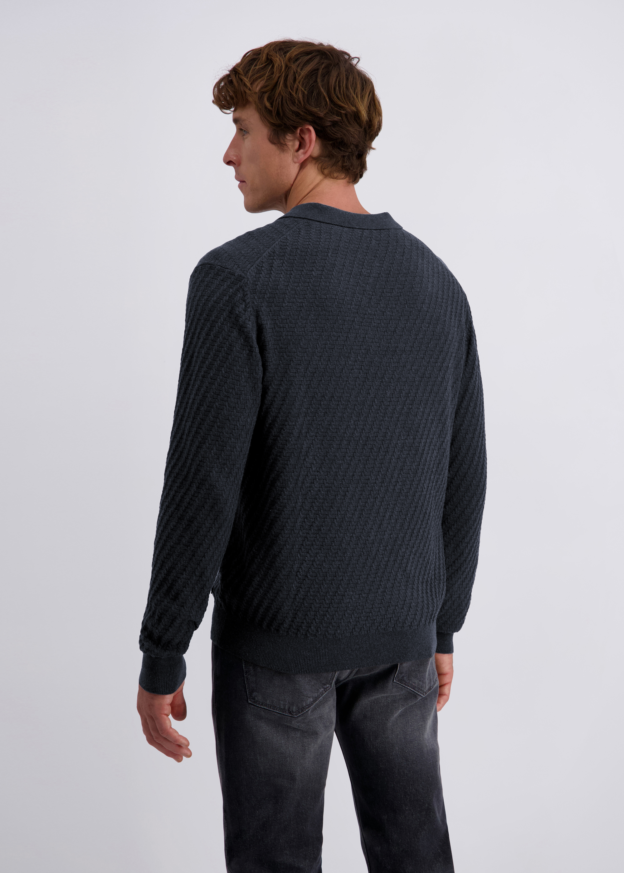 Langarm Strick-Polo mit Strukturmuster, uni, Salute Detailansicht 1