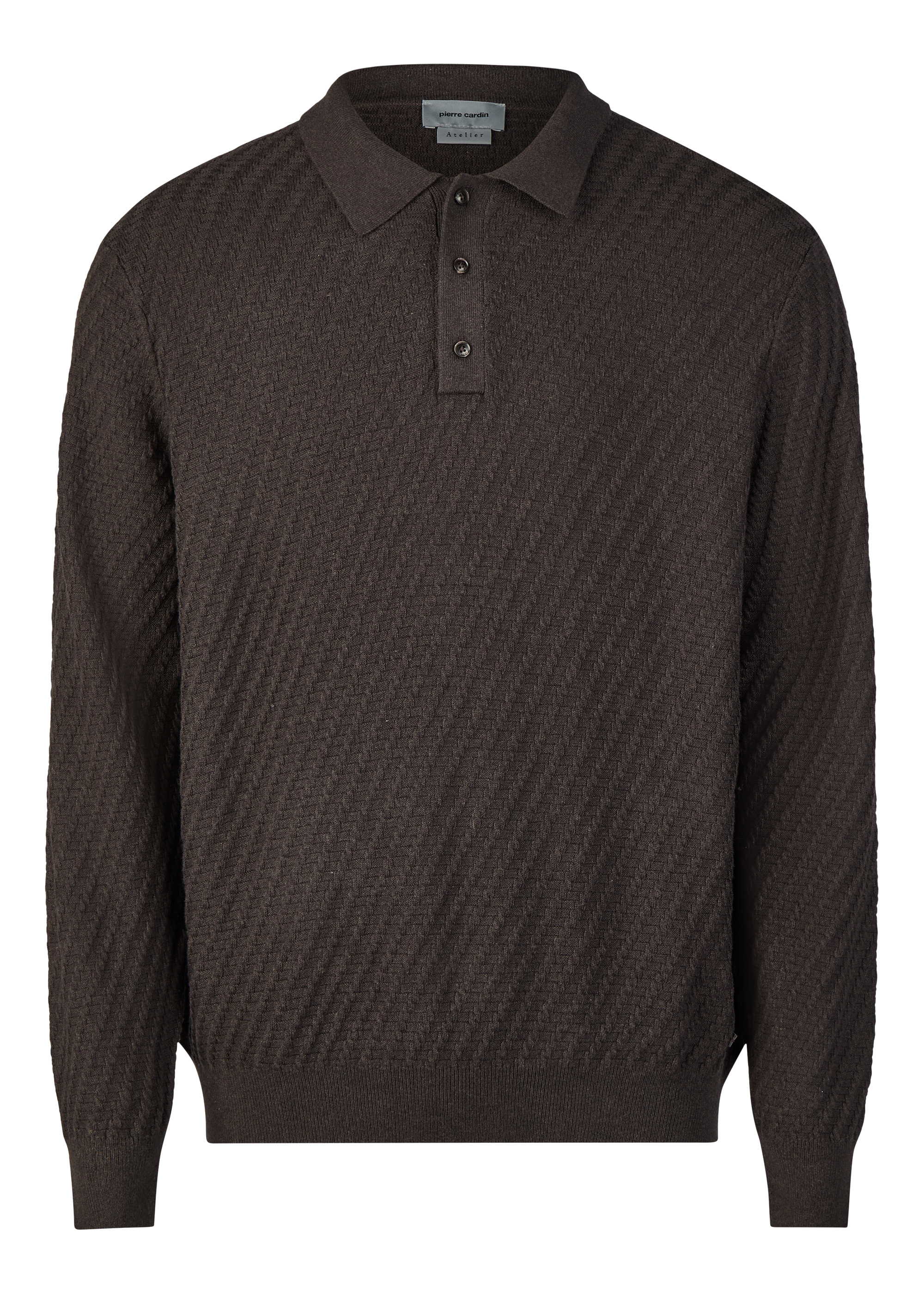 Langarm Strick-Polo mit Strukturmuster, uni, Mulch Rückansicht