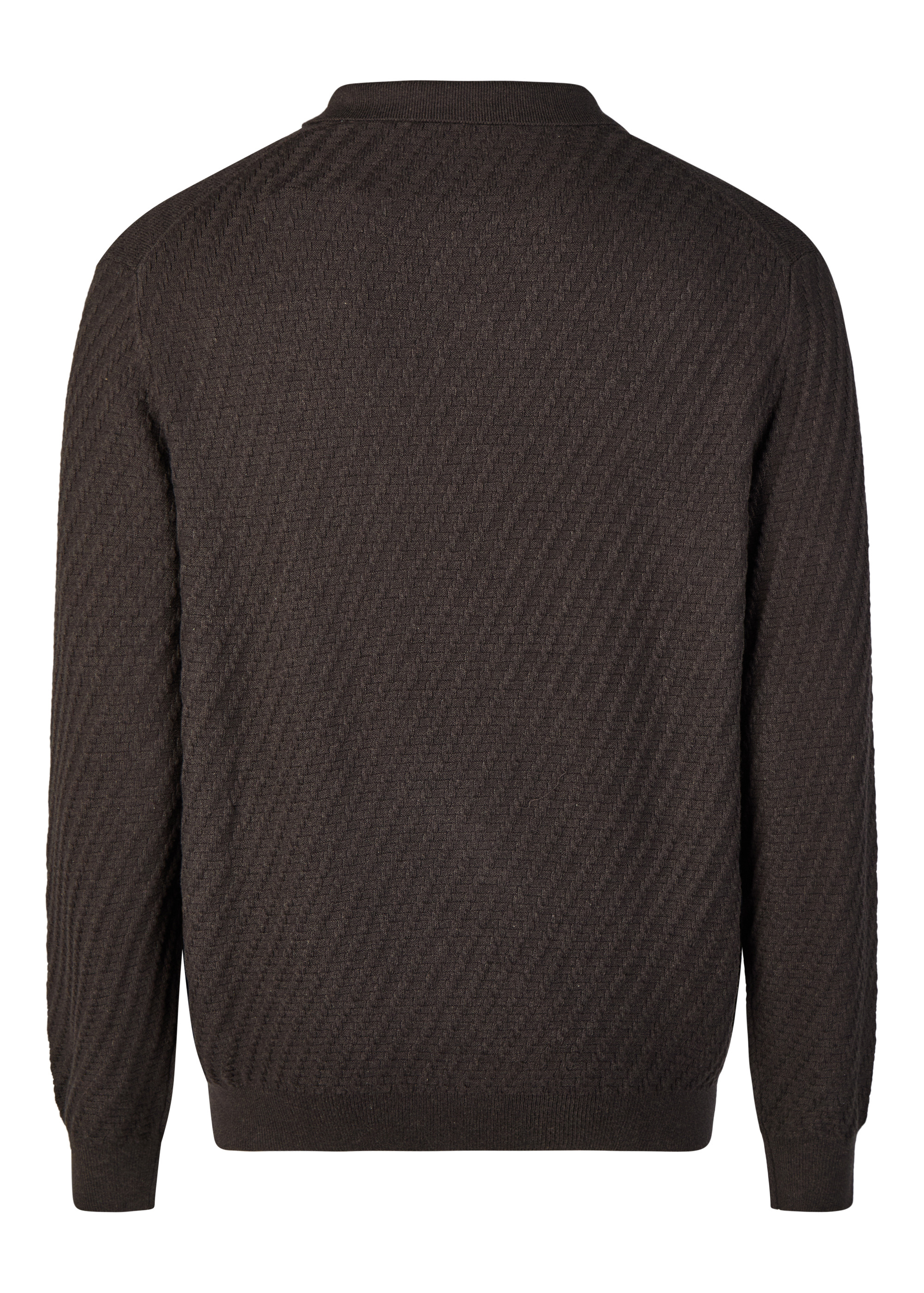 Langarm Strick-Polo mit Strukturmuster, uni, Mulch Detailansicht 1