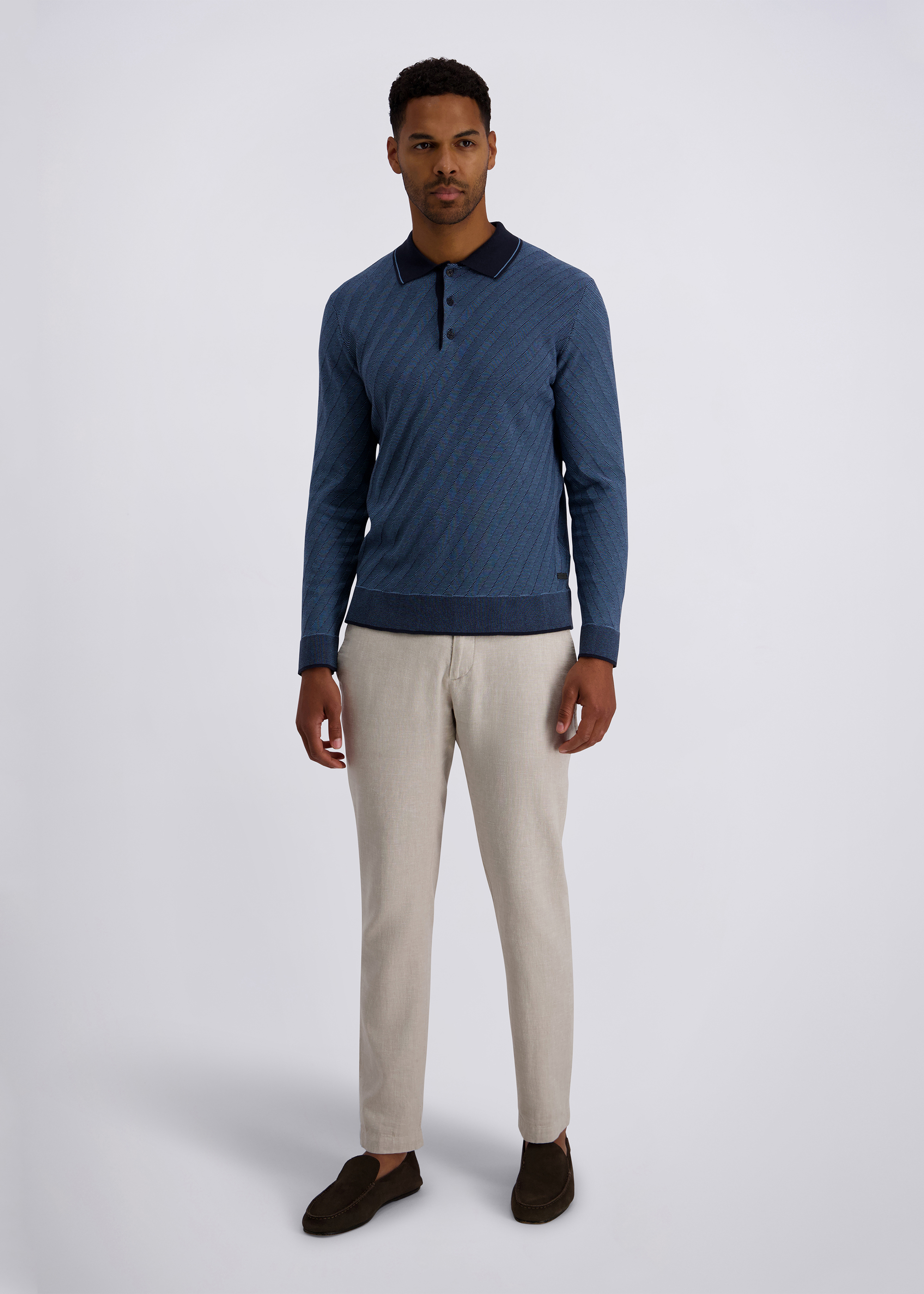 Langarm-Poloshirt in Modern Fit, Blue Heaven Rückansicht