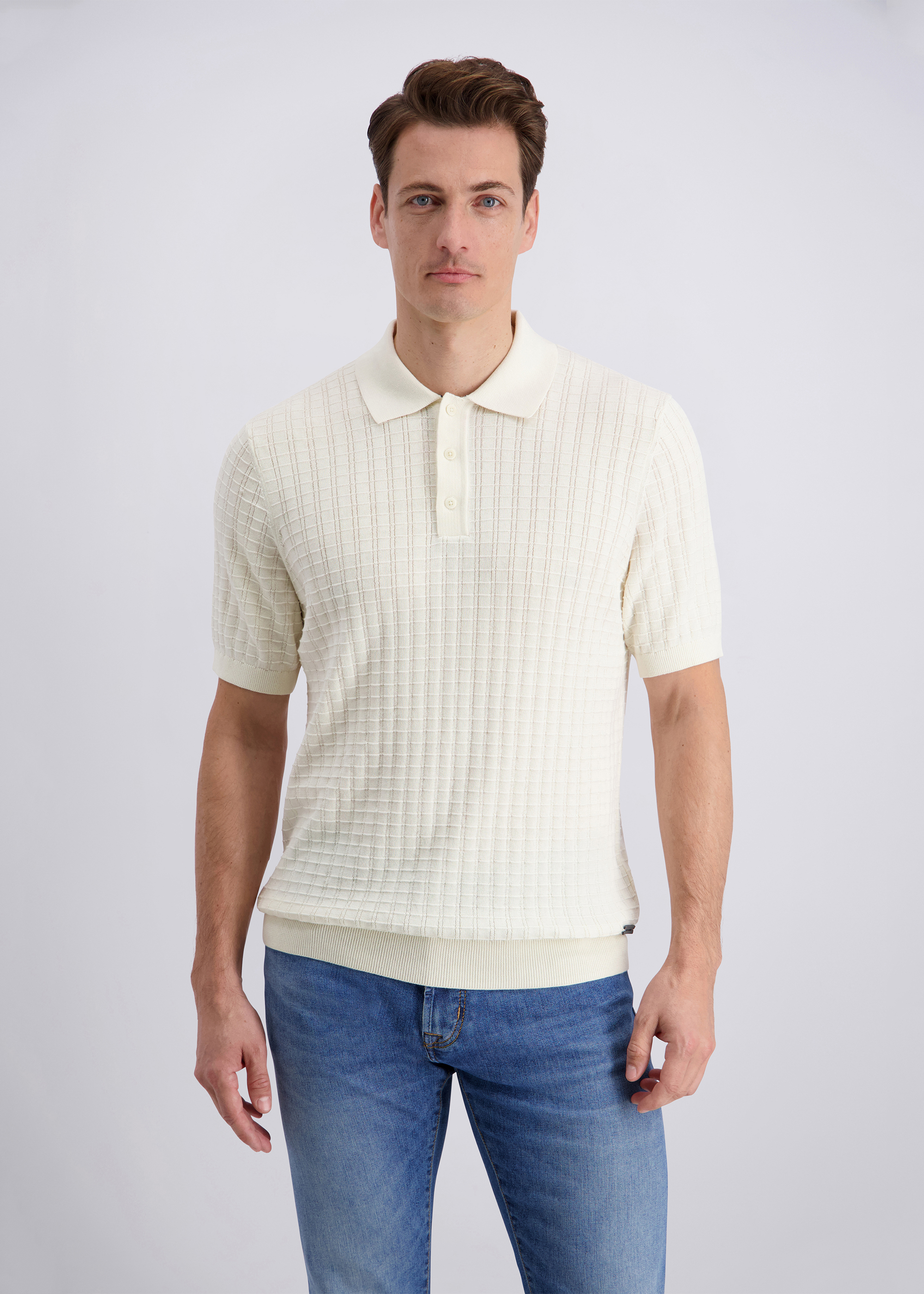 Poloshirt im Modern Fit, Perlweiss Frontansicht