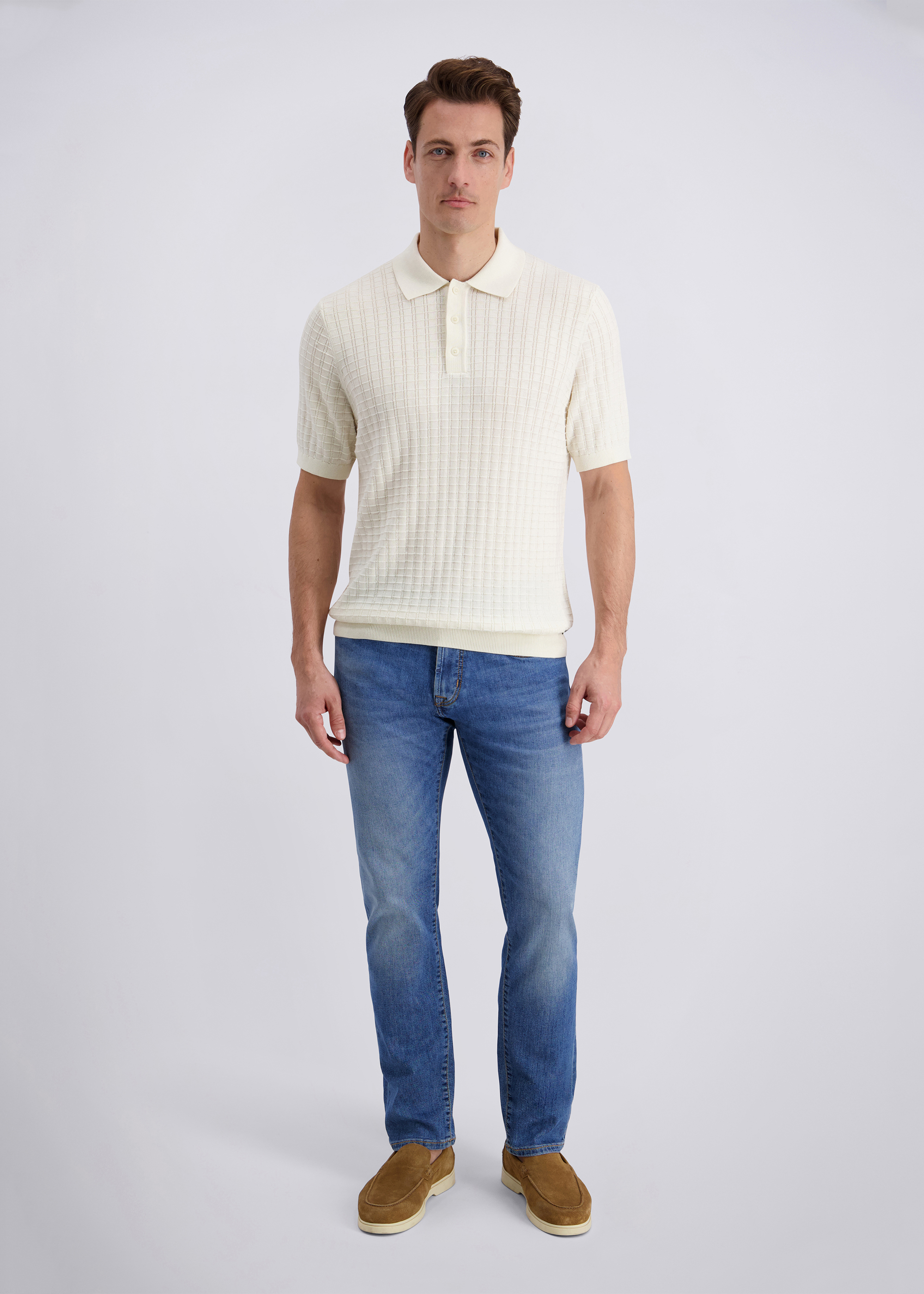 Poloshirt im Modern Fit, Perlweiss Rückansicht