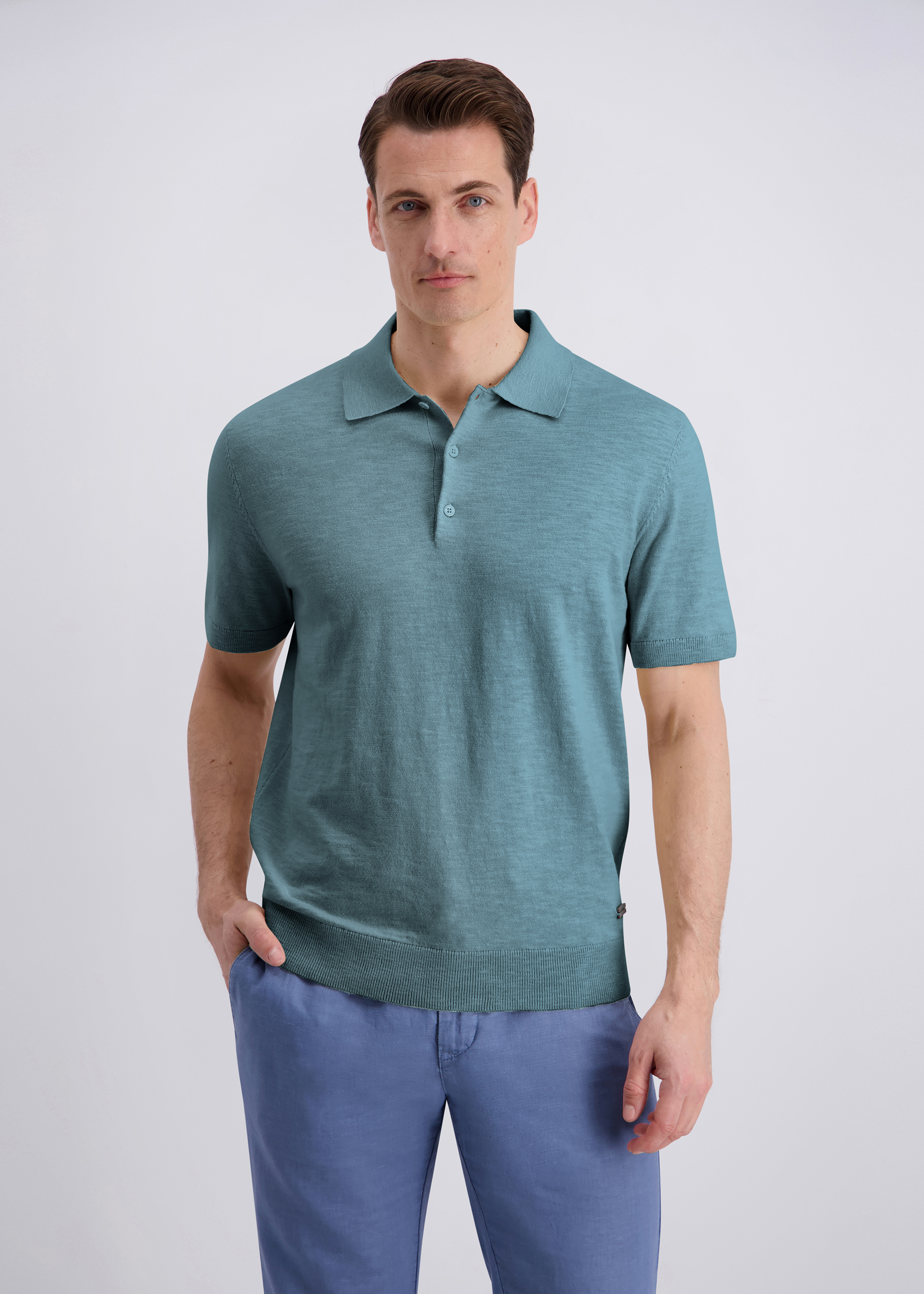 Polo Shirt im Modern Fit, Smoke BLue Frontansicht