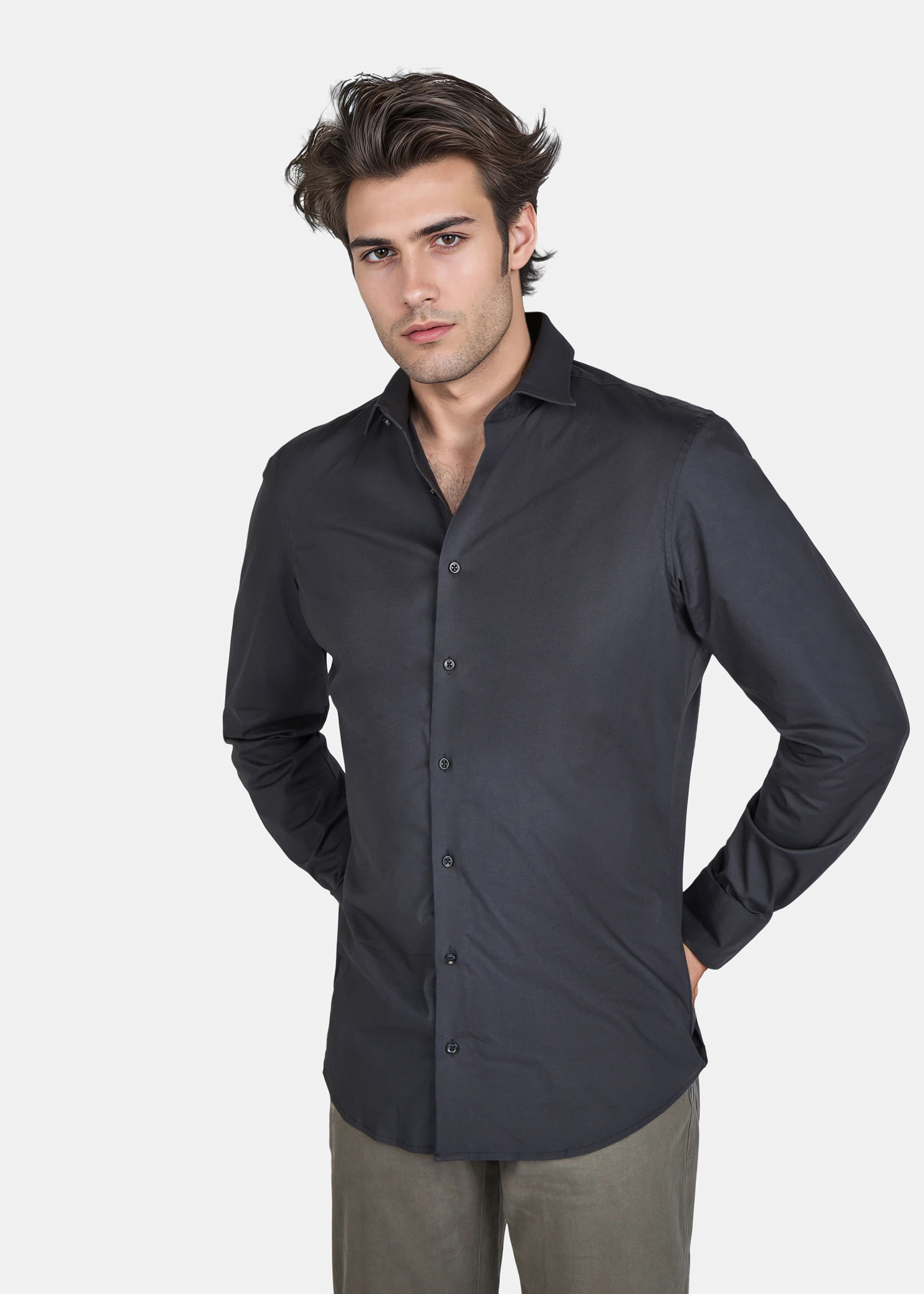 Businesshemd mit klassischem Kragen, slim fit, Marine Frontansicht