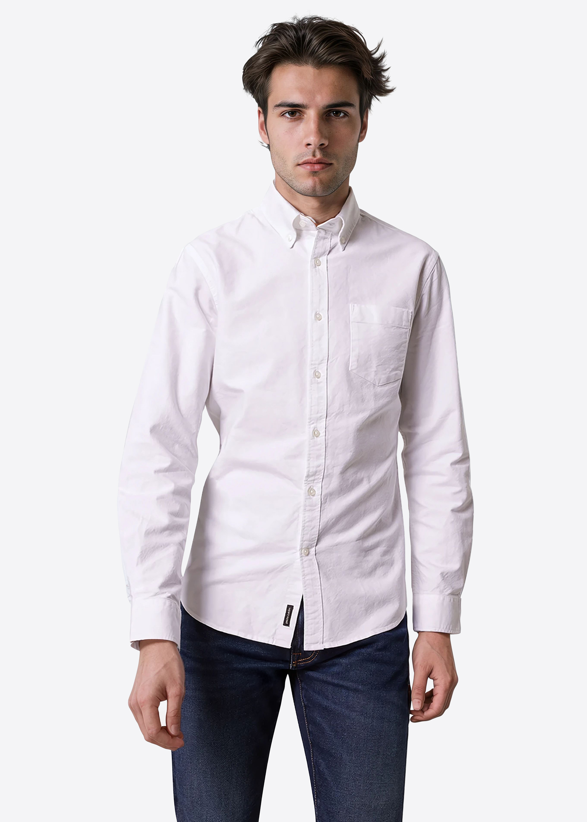 Oxfordhemd mit Button-Down-Kragen, Brilliant White Frontansicht