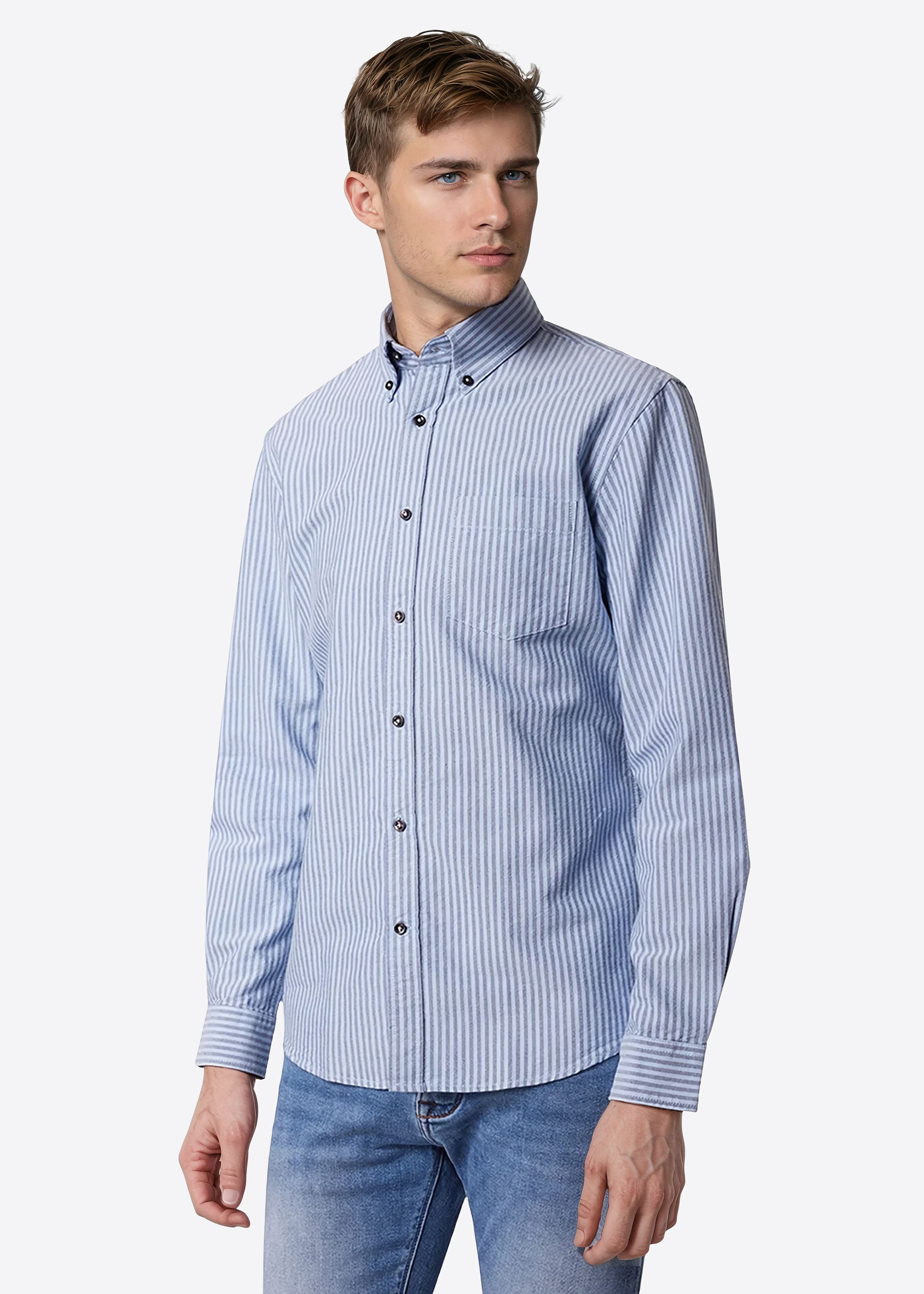 Oxfordhemd mit Streifen und Button-Down-Kragen, Air Frontansicht