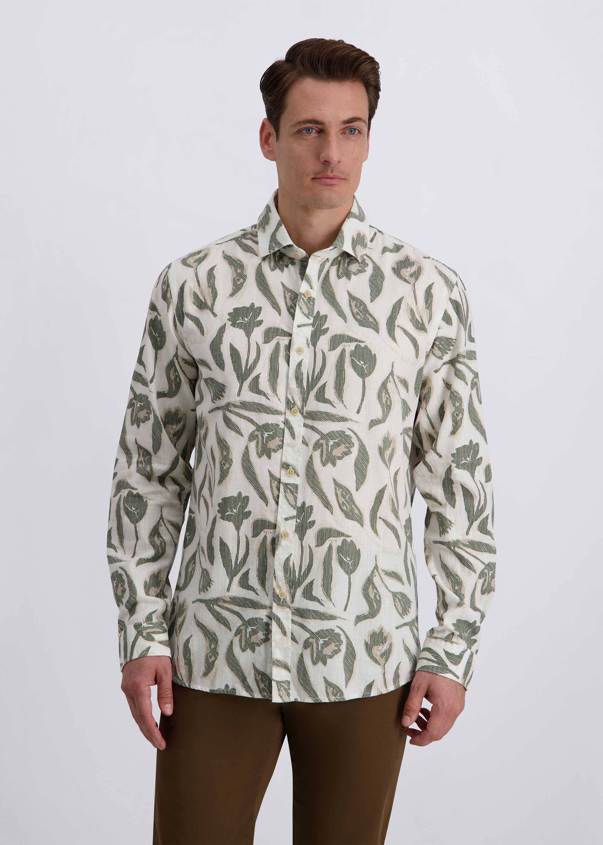 Hemd im Modern Fit, Dusty Olive Frontansicht