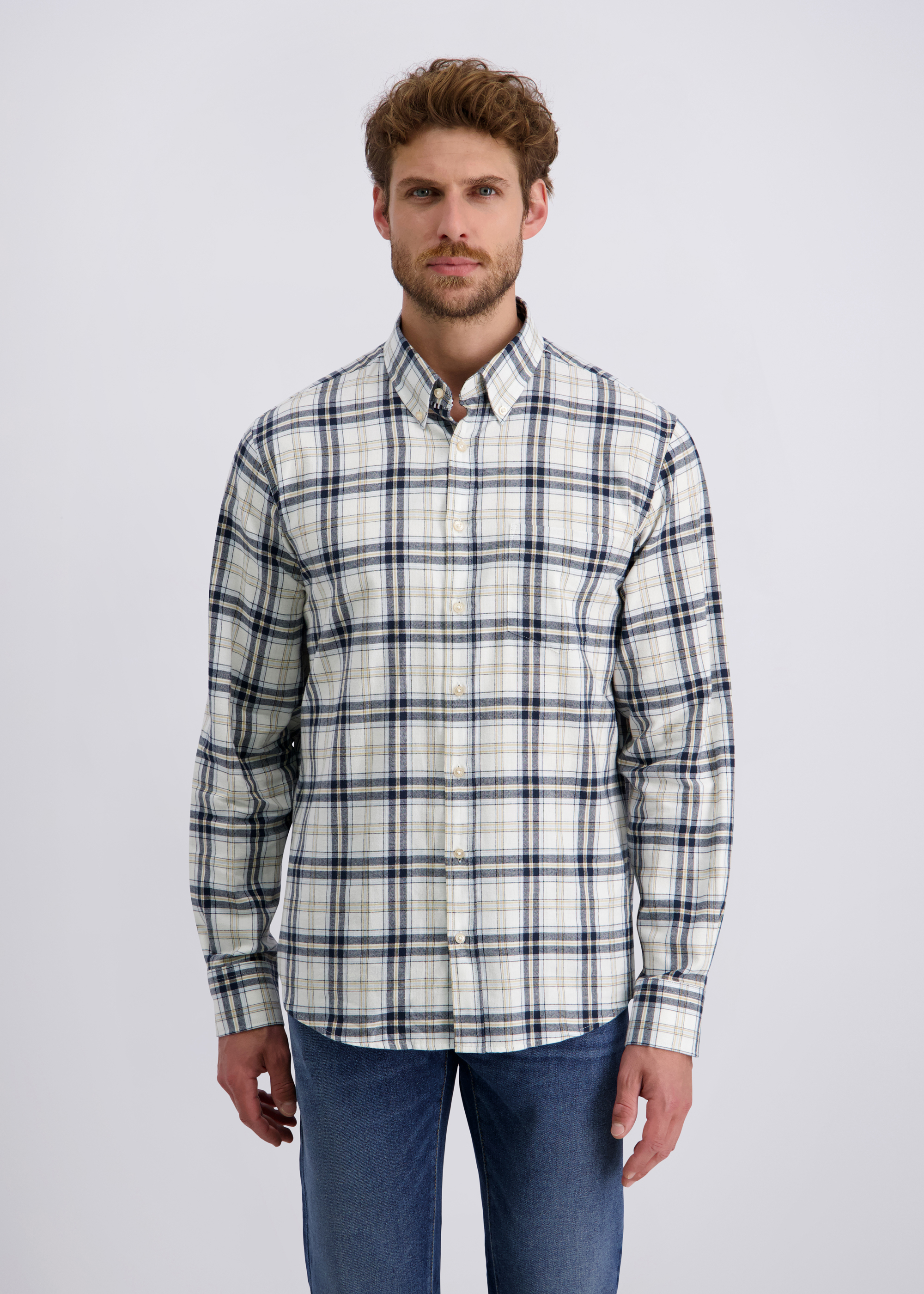 Freizeithemd mit Karomuster, Elfenbein Frontansicht