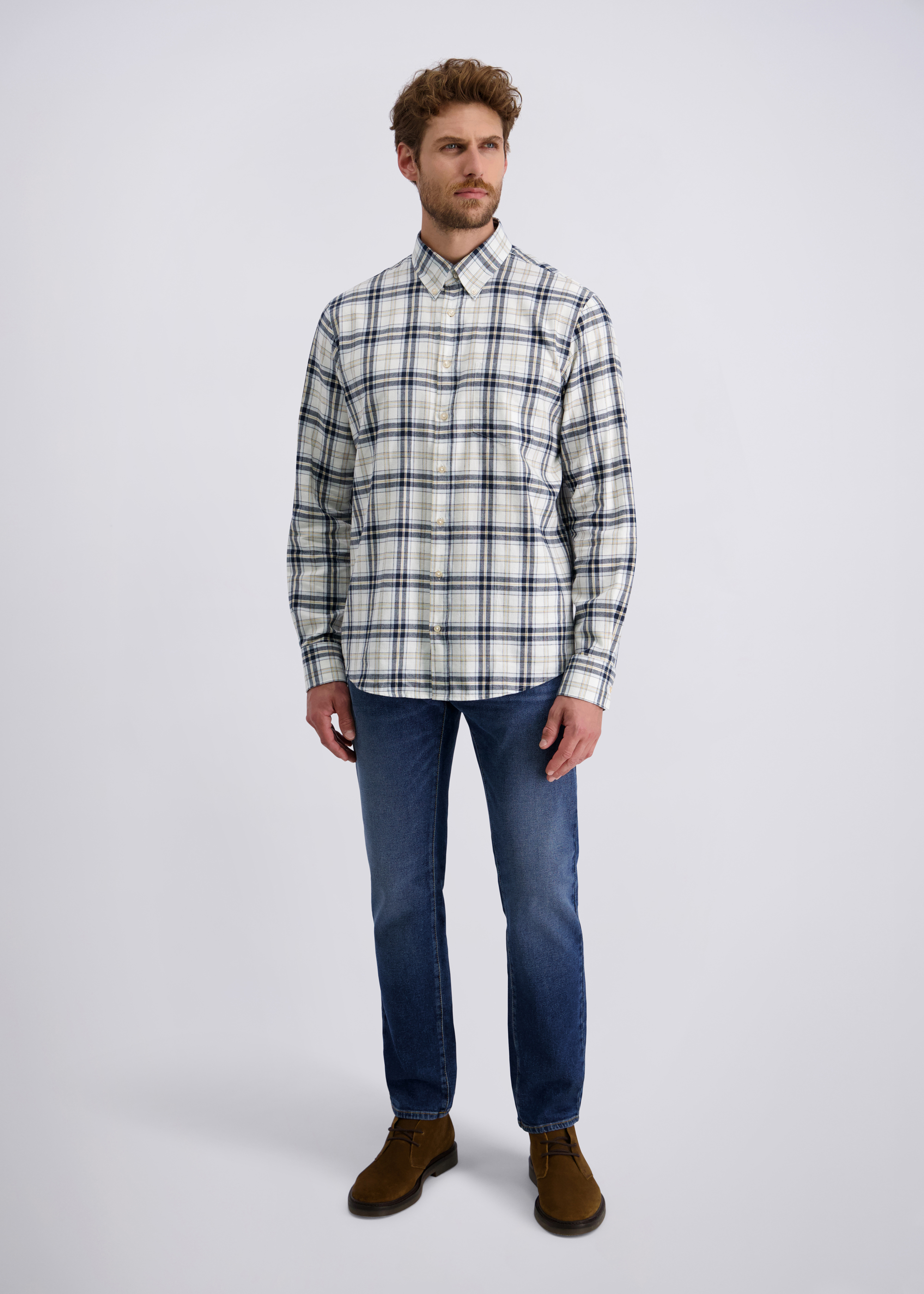 Freizeithemd mit Karomuster, Elfenbein Rückansicht