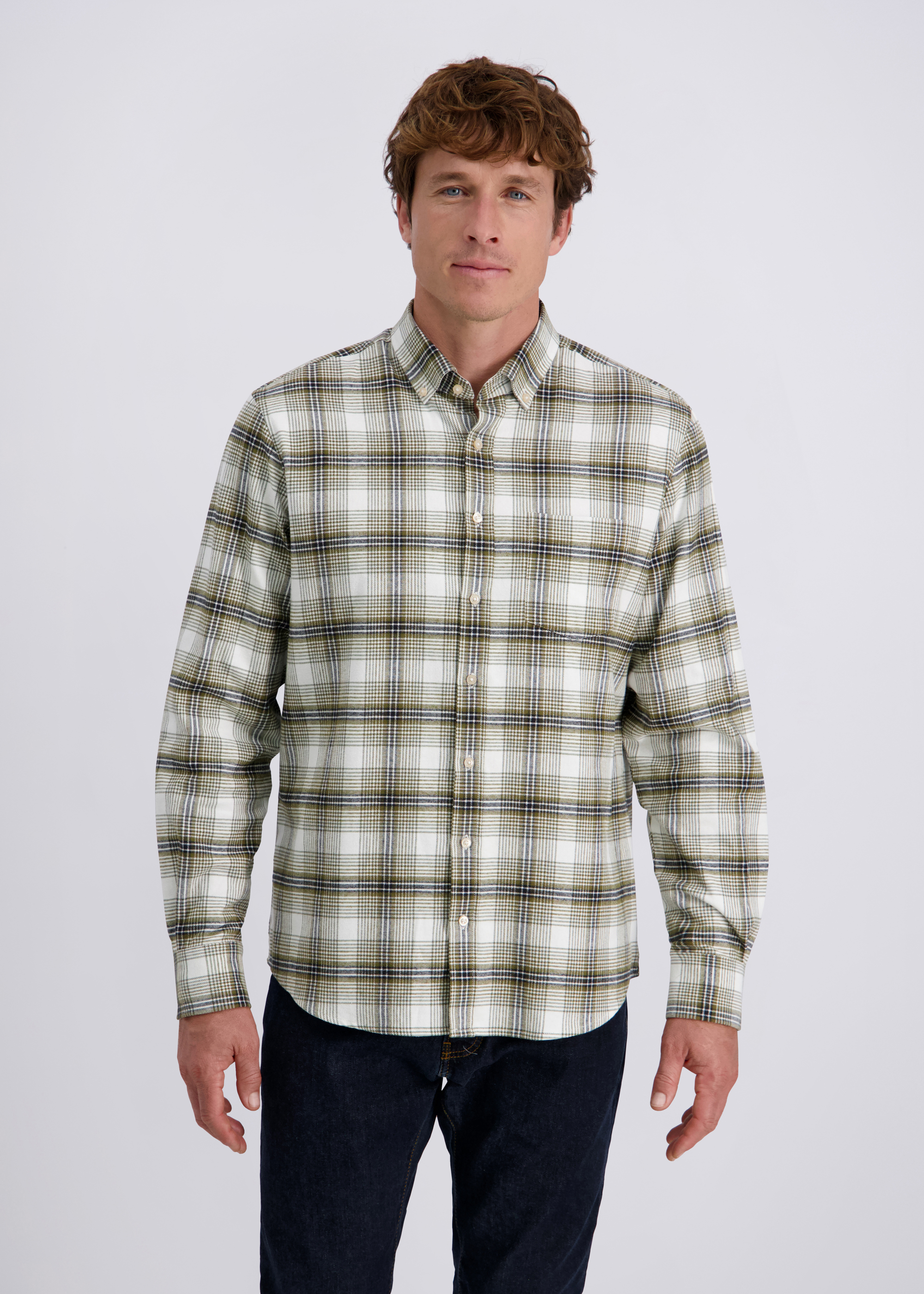 Freizeithemd mit Karomuster, Dark Olive Frontansicht