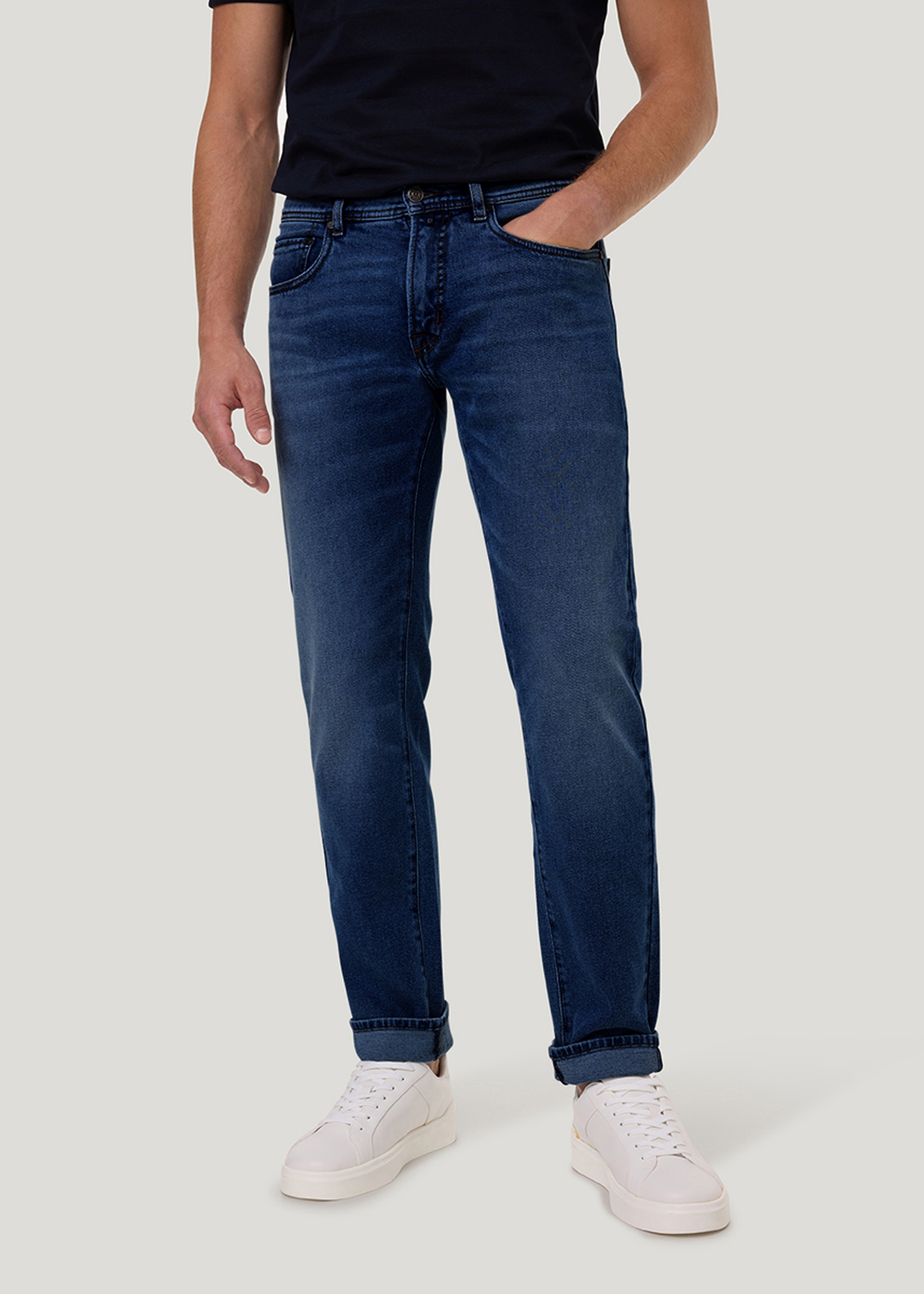 Jeans Laval Moderner Fit, dark blue used buffies Frontansicht