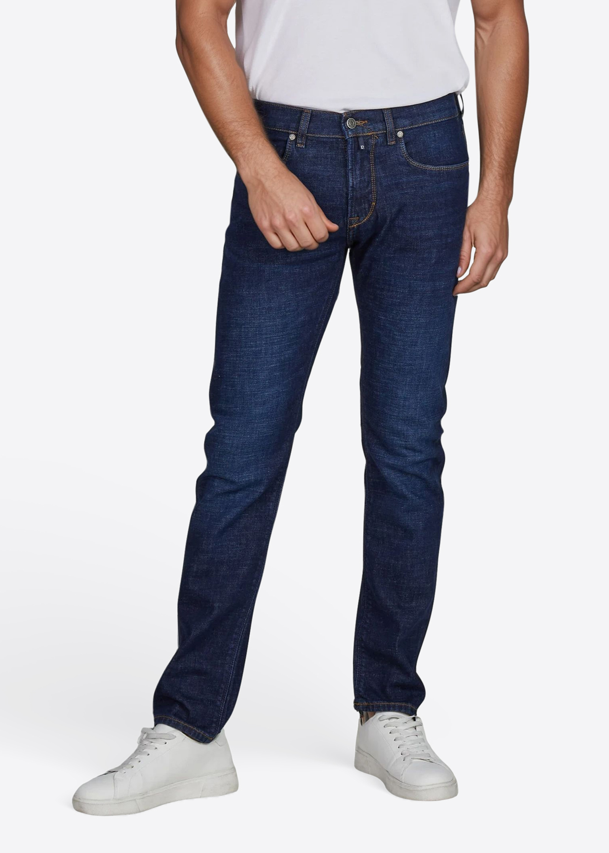 Lyon Tapered Fit Jeans, dark blue used mustache Frontansicht