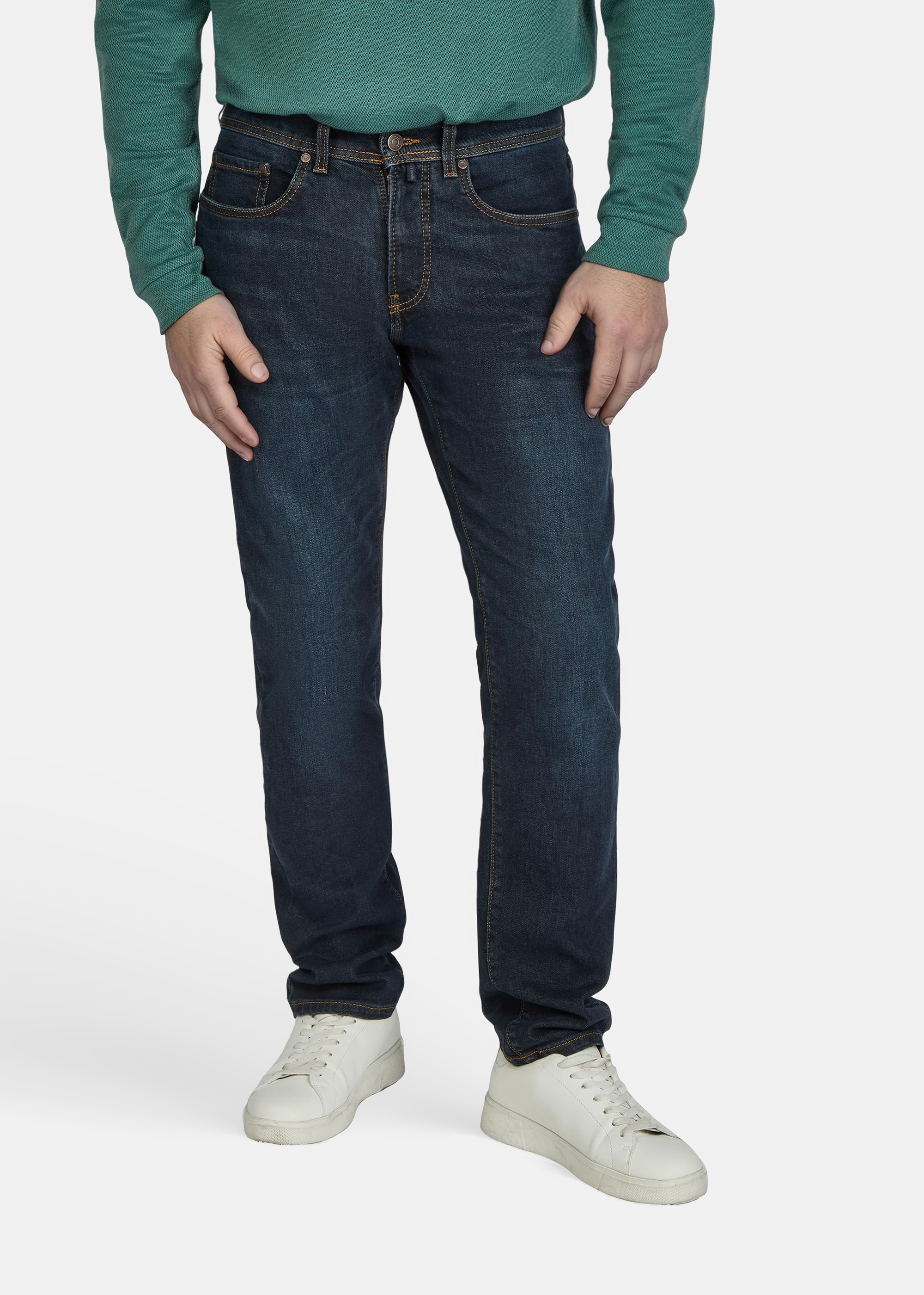 Lyon Tapered Fit Thermo Jeans, dark blue used whisker Frontansicht