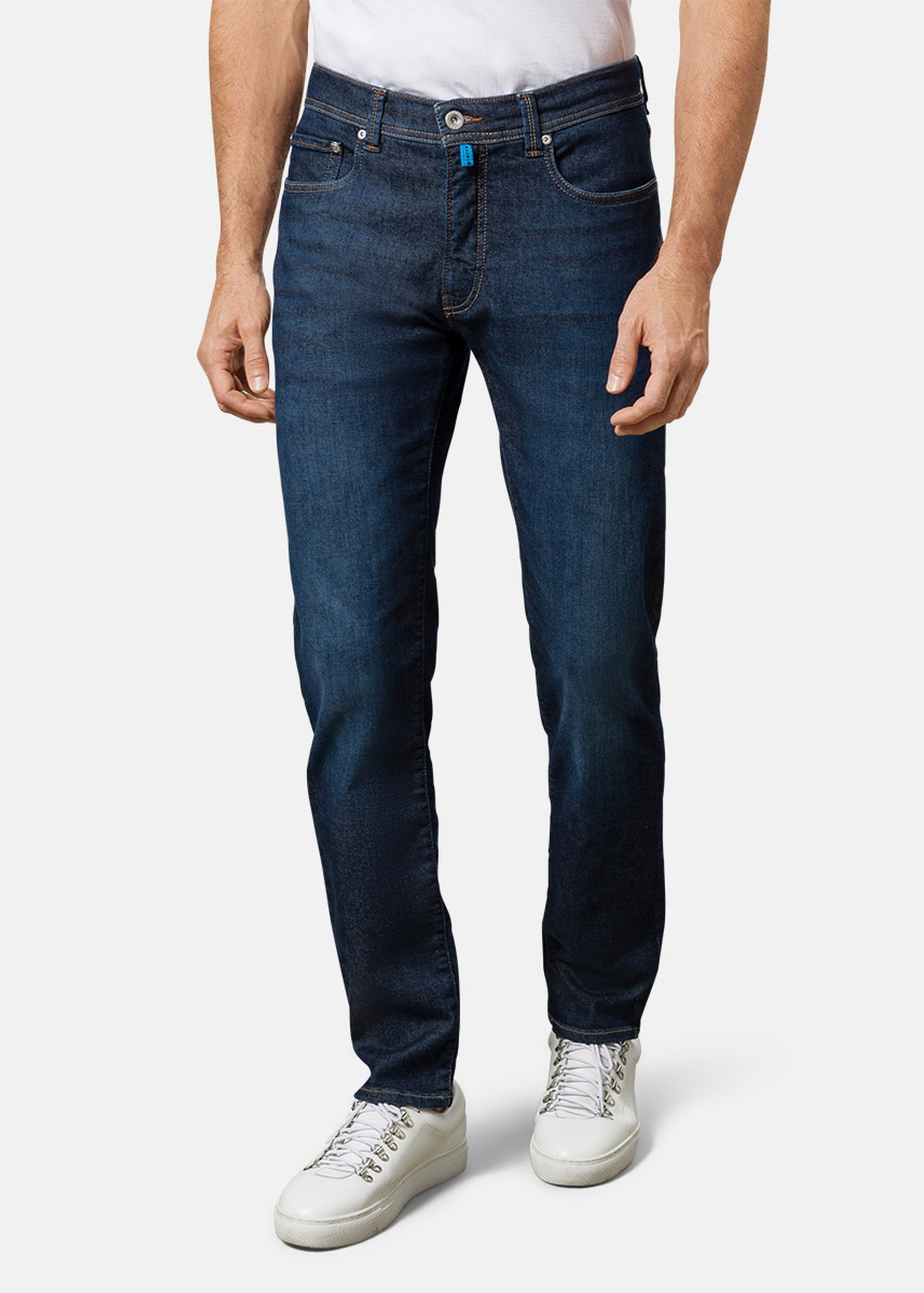 Lyon Tapered Fit Jeans Futureflex, dark blue used buffies Frontansicht