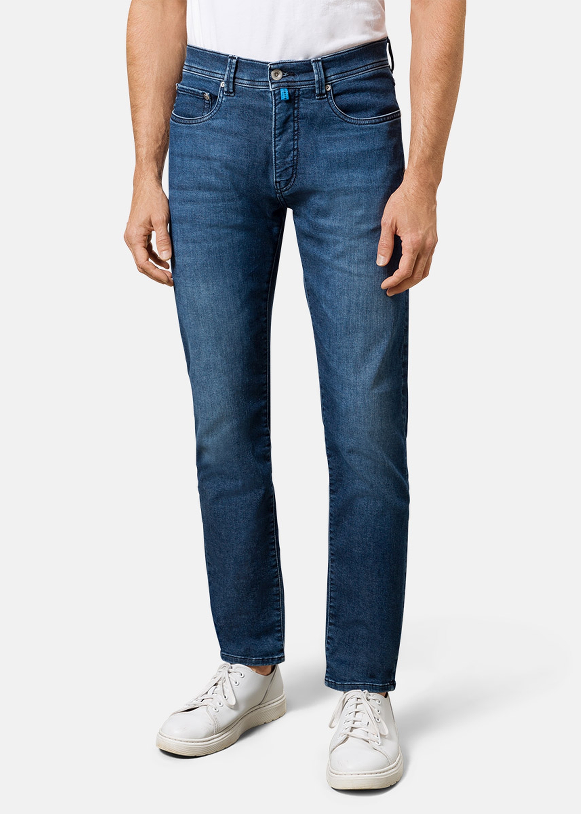 Lyon Tapered Fit Jeans Futureflex, blue used buffies Frontansicht