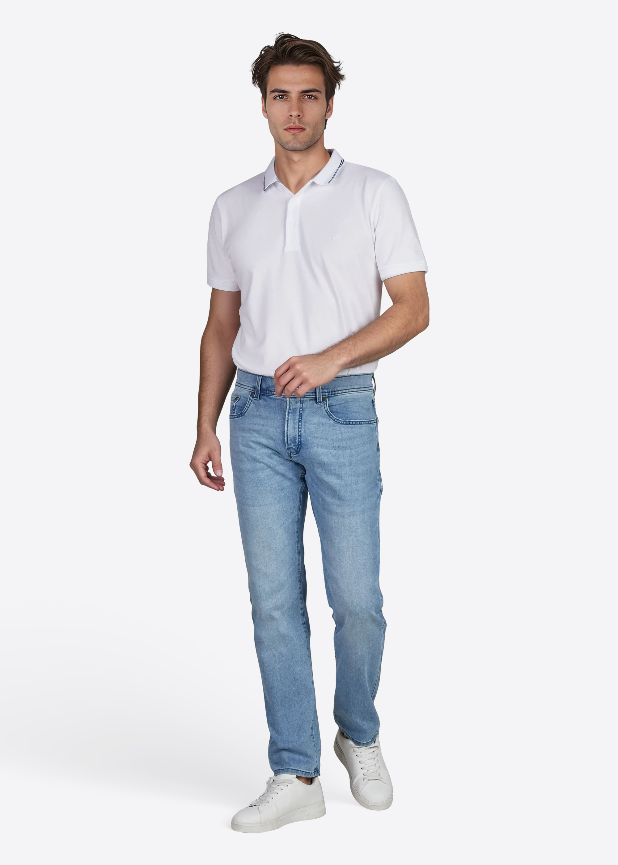 Lyon Tapered Fit Jeans Futureflex, light blue used buffies Rückansicht
