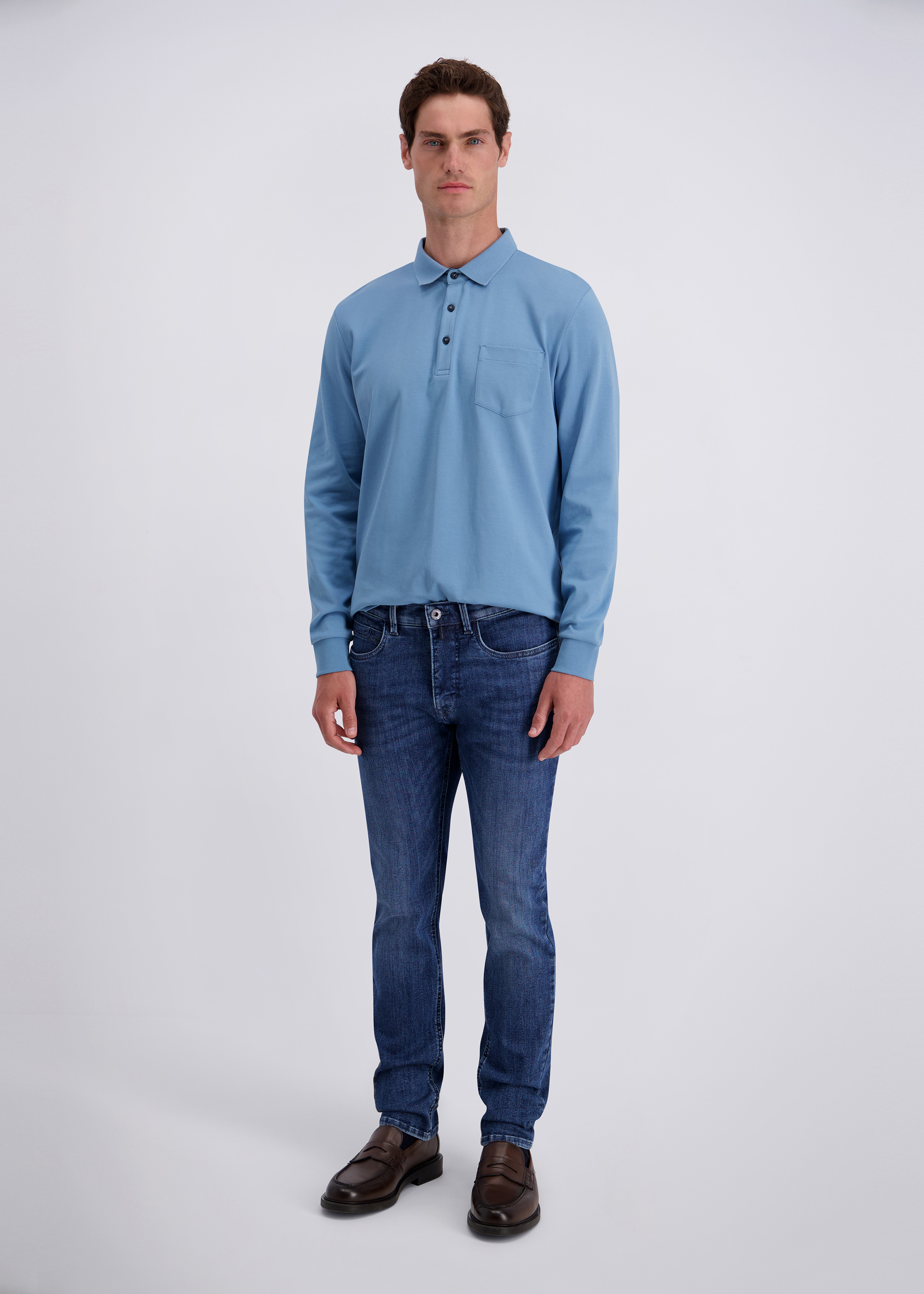 Tapered Stretch Denim, ocean blue used Rückansicht