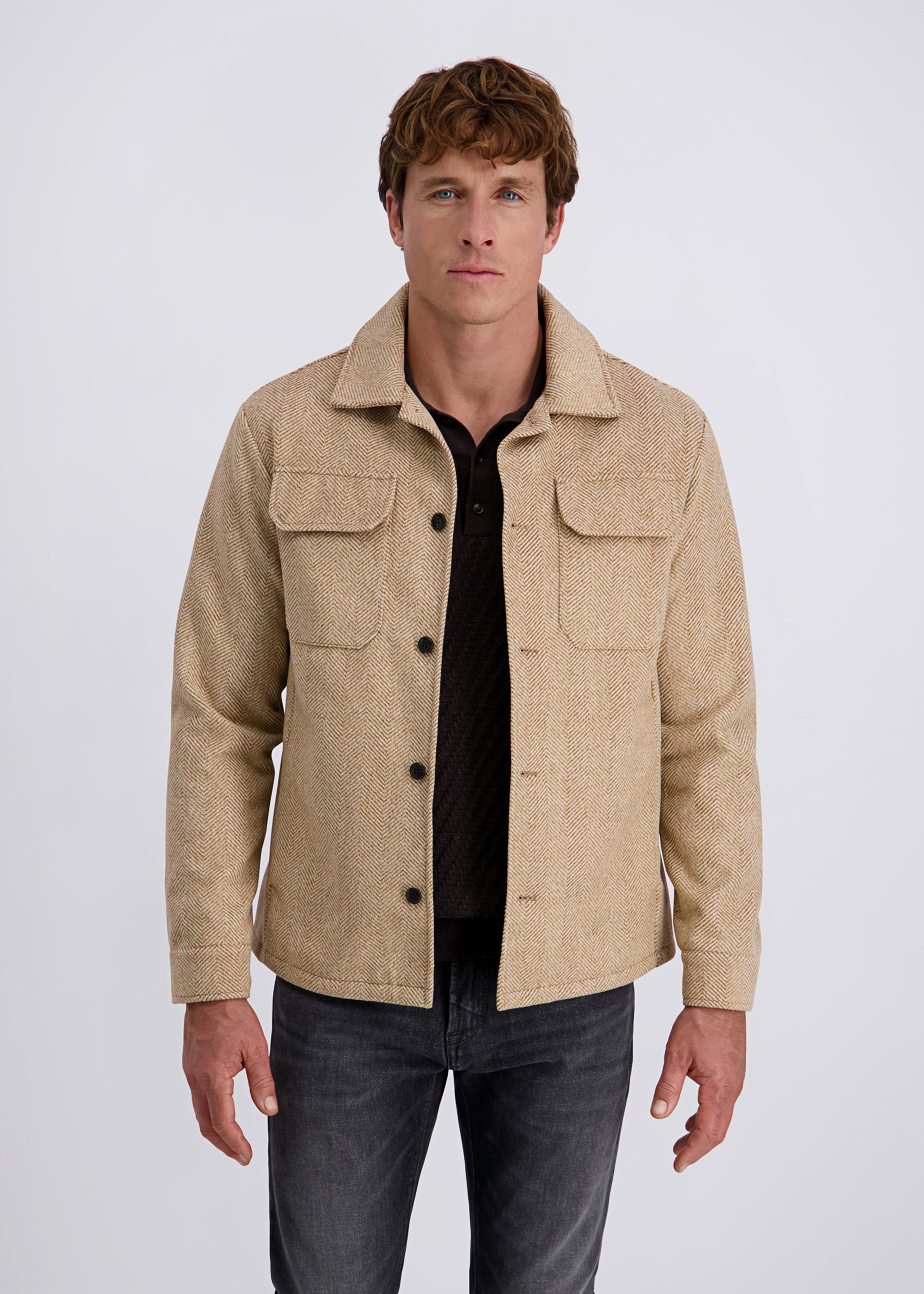 Essential Comfort-Fit-Jacke, Pale Gold Muster Frontansicht