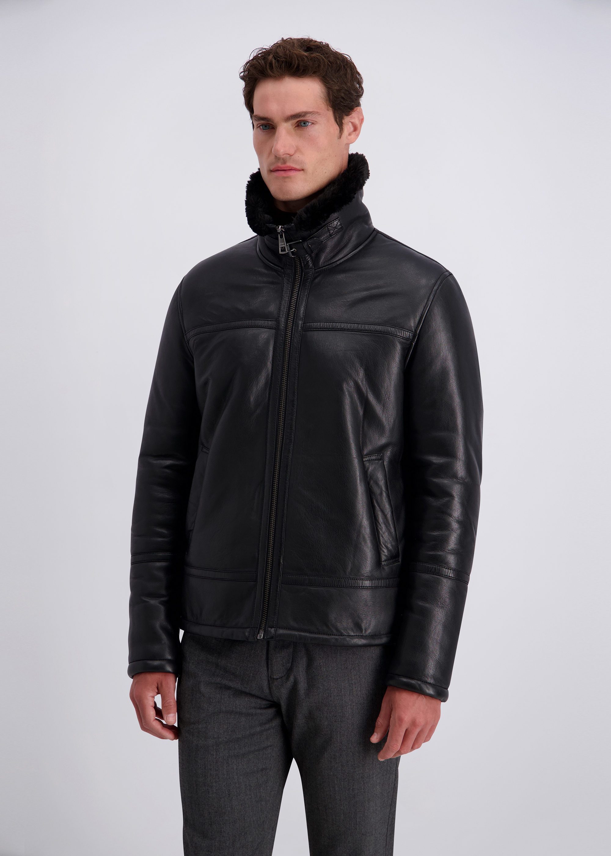 Premium Lamb Nappa Leather Jacket, Black Beauty Frontansicht