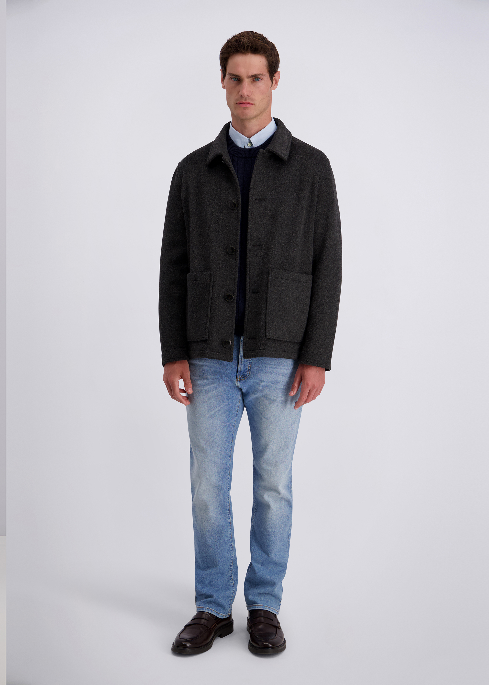 Knit Wool-Blend Overshirt Jacket, Asphalt Rückansicht